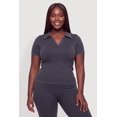 thumbnail image 1 of Women's Plus Size Compression Rib Johnny Collar Short Sleeve Top, 1 of 4