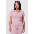 thumbnail image 1 of Women's Plus Size Compression Rib Johnny Collar Short Sleeve Top, 1 of 4
