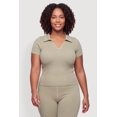 thumbnail image 1 of Women's Plus Size Compression Rib Johnny Collar Short Sleeve Top, 1 of 4