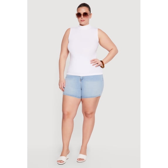 Women's Plus Size Compression Rib Mock Neck Tank Top