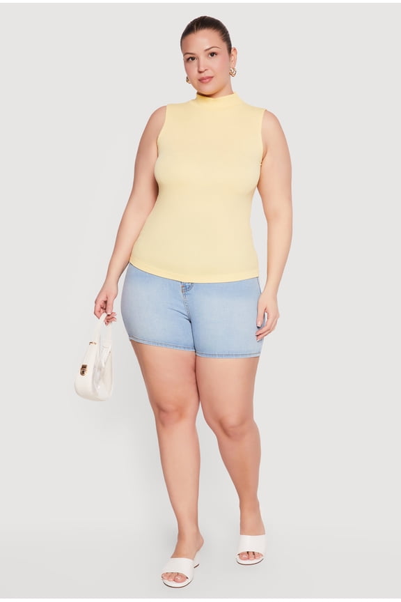 Women's Plus Size Compression Rib Mock Neck Tank Top