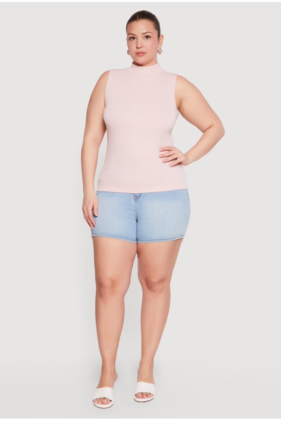 Women's Plus Size Compression Rib Mock Neck Tank Top