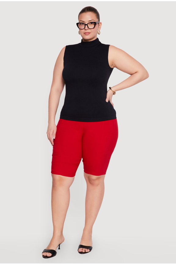Women's Plus Size Compression Rib Mock Neck Tank Top