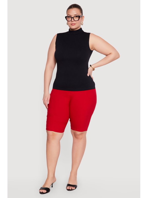 Women's Plus Size Compression Rib Mock Neck Tank Top