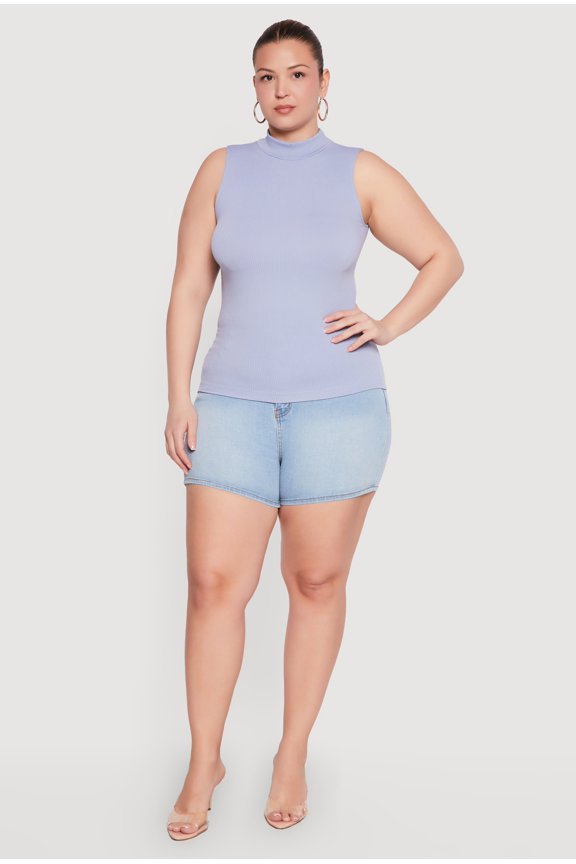 Women's Plus Size Compression Rib Mock Neck Tank Top