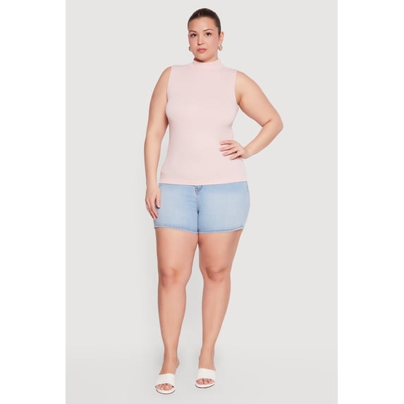 Women's Plus Size Compression Rib Mock Neck Tank Top