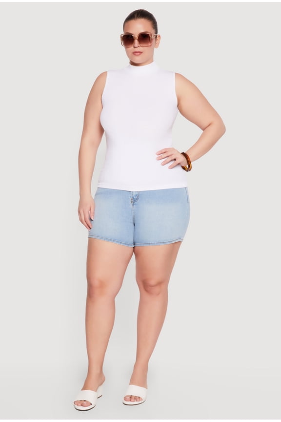 Women's Plus Size Compression Rib Mock Neck Tank Top