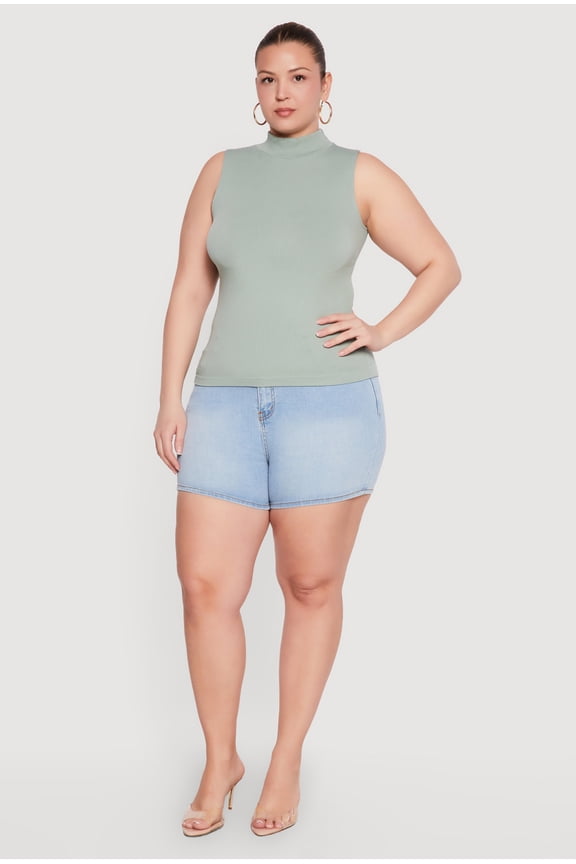 Women's Plus Size Compression Rib Mock Neck Tank Top