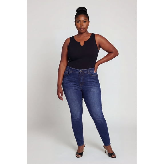 Women's Plus Size Compression Rib Seamless Notch Neck Tank Top