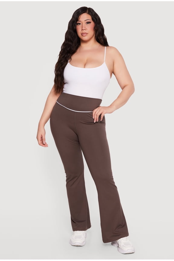 Women's Plus Size Contrast Piping Flared Active Pants