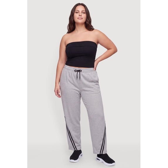 Women's Plus Size Contrast Stripe Detail Wide Leg Pants