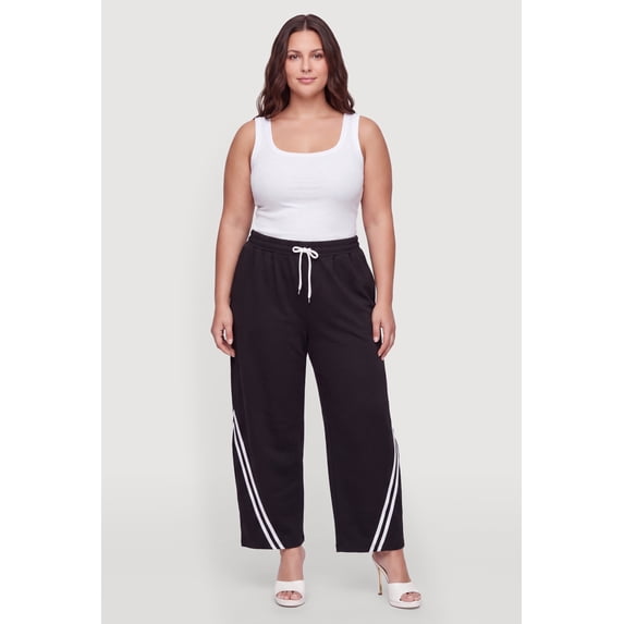 Women's Plus Size Contrast Stripe Detail Wide Leg Pants