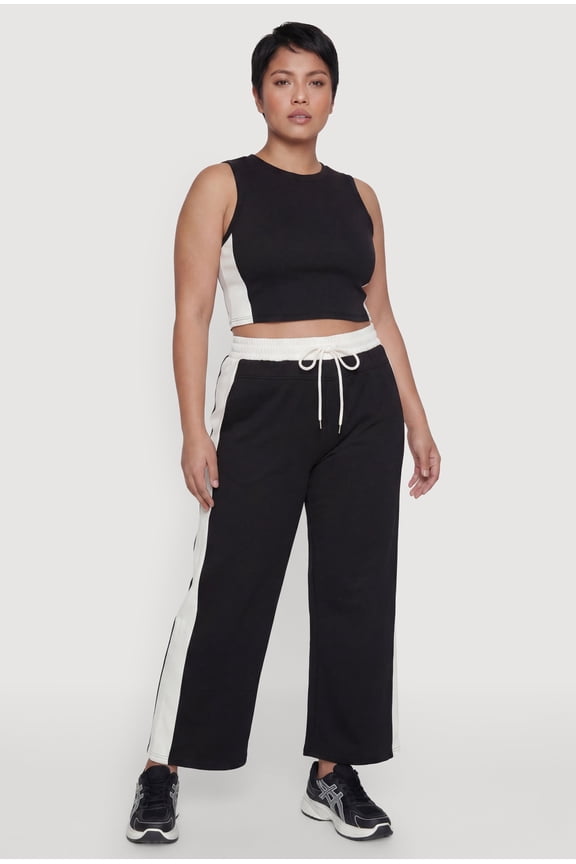 Women's Plus Size Contrast Trim Drawstring Waist Pants