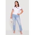 thumbnail image 1 of Women's Plus Size Contrast Trim New York 1983 Graphic Polo Top, 1 of 4