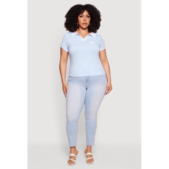 Women's Plus Size Contrast Trim New York 1983 Graphic Polo Top