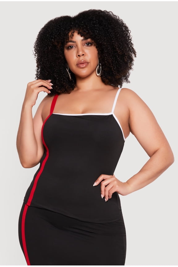 Women's Plus Size Contrast Trim Shelf Bra Cami