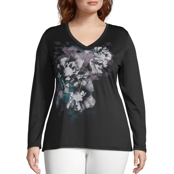 Women's Plus Size Cooldri Long Sleeve Graphic V-neck