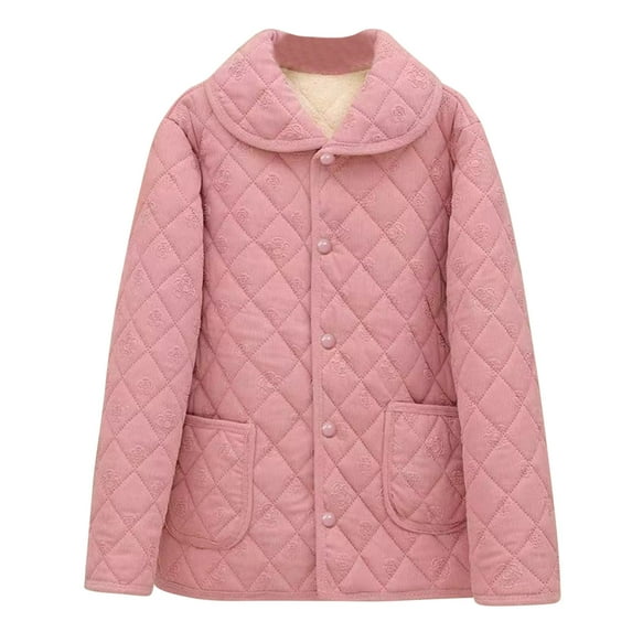 Women's Plus Size Corduroy Floral Print Fleece Warm Jacket Casual Long Sleeve Lapel Button Down Outwear Coat With Pockets