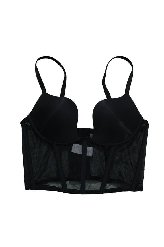 Women's Plus Size Corset Bra Sexy Plunge Mesh Push Up Bustier Crop Top Club Party Vest Tank Bras