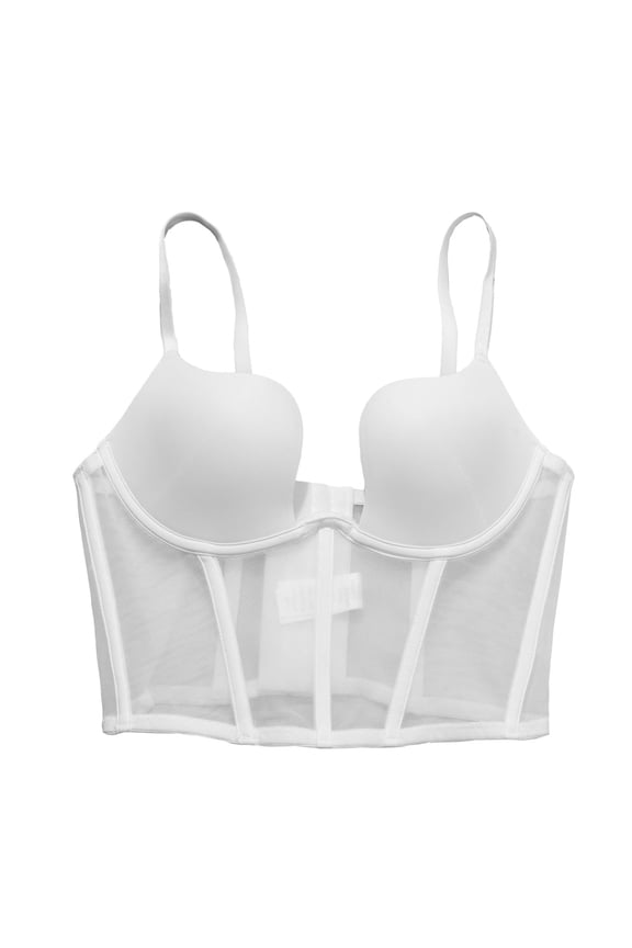 Women's Plus Size Corset Bra Sexy Plunge Mesh Push Up Bustier Crop Top Club Party Vest Tank Bras