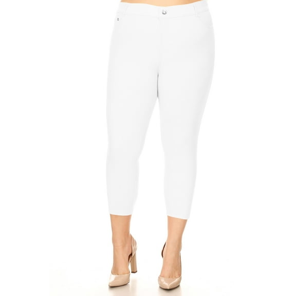 Women's Plus Size Capri Jeggings - Cotton Blend, 5-Pocket Skinny Pants (XL-XXXL
