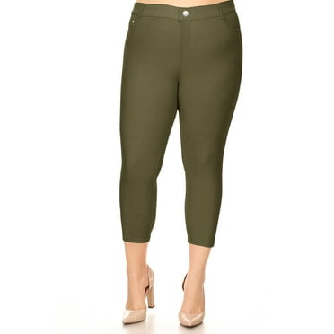 Women's Plus Size Capri Jeggings - Cotton Blend, 5-Pocket Skinny Pants (XL-XXXL