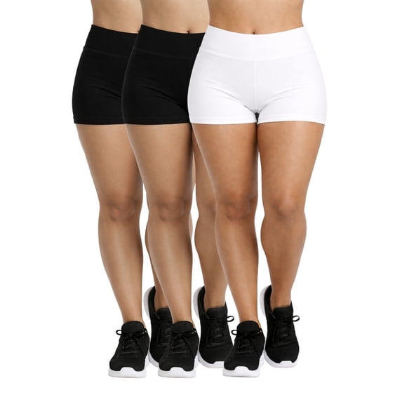 Women's Plus Size Cotton Legging Shorts High Waist 12 Inch Outseam Soft Stretch 3 Pack