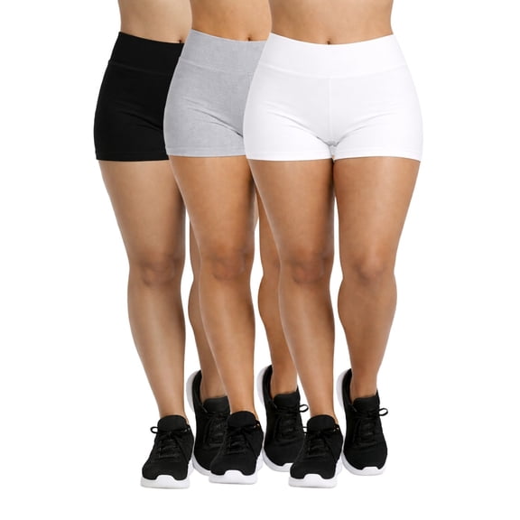Women's Plus Size Cotton Legging Shorts High Waist 12 Inch Outseam Soft Stretch 3 Pack