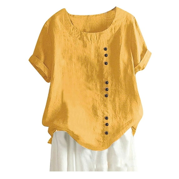 Women's Plus Size Cotton Linen Boho Tunic Top - Loose Breathable Casual Blouse, 3/4 Sleeve, Round Neck, S-5XL