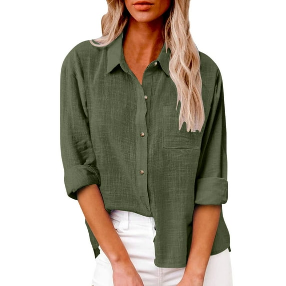 Women's Plus Size Cotton Linen Button Down Shirt, Collared Loose Fit Blouse, Classic Casual Tunic Top for Work, Daily Wear, Office and Relaxed Outfits Camouflage XXXXL