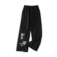 thumbnail image 1 of Women's Plus Size Cotton Linen Pants, Embroidered Wide Leg Pants, High Waisted Loose Fit Boho Trousers, Comfortable Breezy Casual Palazzo Pants for Women Spring Summer Black XXXL, 1 of 2