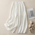 thumbnail image 1 of Women's Plus Size Cotton Linen Pants, High Waist Wide Leg Palazzo Pants, Elastic Waist Loose Fit Boho Trousers, Breezy Flowy Casual Pants for Women Spring and Summer White L, 1 of 4