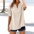 thumbnail image 1 of Women's Plus Size Cotton Linen Shirt, 3/4 Sleeve Button Down Blouse, Loose Fit Breathable Casual Top for Work, Daily Wear and Versatile Outfits Beige XL, 1 of 9