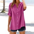 thumbnail image 1 of Women's Plus Size Cotton Linen Shirt, 3/4 Sleeve Button Down Blouse, Loose Fit Breathable Casual Top for Work, Daily Wear and Versatile Outfits Hot Pink XL, 1 of 10