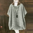 thumbnail image 1 of Women's Plus Size Cotton Linen T-Shirt, Short Sleeve Loose Fit Summer Top, Breathable Cotton Linen Solid Color Blouse for Casual Everyday Wear, Vacation and Relaxed Outfits Grey S, 1 of 6