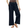 thumbnail image 1 of Women's Plus Size Cotton Linen Wide-Leg Pants Elastic Waist Drawstring Casual Straight-Leg Palazzo Trousers Pants with Pockets, 1 of 5