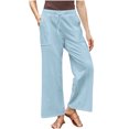 thumbnail image 1 of Women's Plus Size Cotton Linen Wide-Leg Pants Elastic Waist Drawstring Casual Straight-Leg Palazzo Trousers Pants with Pockets, 1 of 5