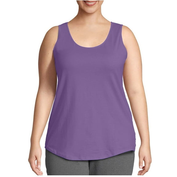 Women's Plus Size Cotton Tank Top, Sleeveless Solid Shirts Crew Neck Loose Fit Tanks
