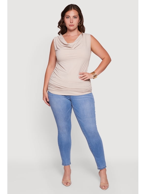 Women's Plus Size Cowl Neck Side Ruched Blouse
