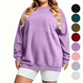 thumbnail image 1 of Women's Plus Size Crewneck Sweatshirt Oversized Long Sleeve Pullover with Chest Pocket Casual Fleece Top for Fall Winter Daily Wear, 1 of 9