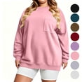 thumbnail image 1 of Women's Plus Size Crewneck Sweatshirt Oversized Long Sleeve Pullover with Chest Pocket Casual Fleece Top for Fall Winter Daily Wear, 1 of 9