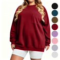 thumbnail image 1 of Women's Plus Size Crewneck Sweatshirt Oversized Long Sleeve Pullover with Chest Pocket Casual Fleece Top for Fall Winter Daily Wear, 1 of 9