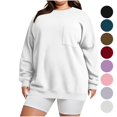 thumbnail image 1 of Women's Plus Size Crewneck Sweatshirt Oversized Long Sleeve Pullover with Chest Pocket Casual Fleece Top for Fall Winter Daily Wear, 1 of 9