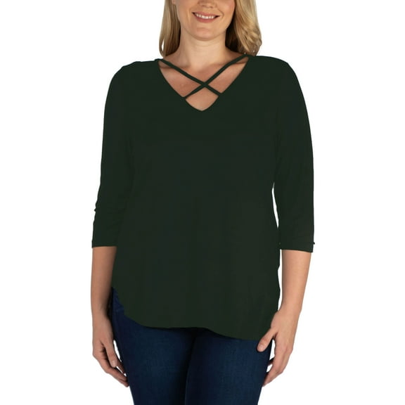 Women's Plus Size Criss Cross Detail Tunic Top Green 3XL