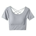 thumbnail image 1 of Women's Plus Size Crop Top Built in Bra Summer Criss-Cross Yoga Tops Padded Short Sleeve Sport Shirt, 1 of 5