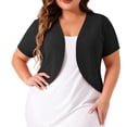 thumbnail image 1 of Women's Plus Size Cropped Cardigans Open Front V Neck Short Sleeve Knit Shrug Lightweight Dress Cover Up Black, 1 of 9