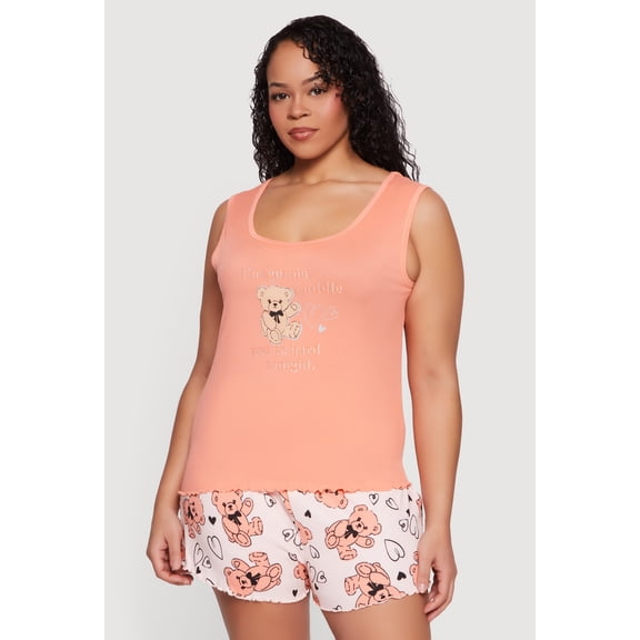 Women's Plus Size Cuddle Bear Graphic Pajama Top and Shorts Set