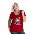 thumbnail image 1 of Women's Plus Size Curvy T-Shirt - American Flag 4th of July Kitty, 1 of 5