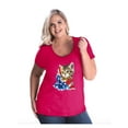 thumbnail image 1 of Women's Plus Size Curvy T-Shirt - American Flag 4th of July Kitty, 1 of 4