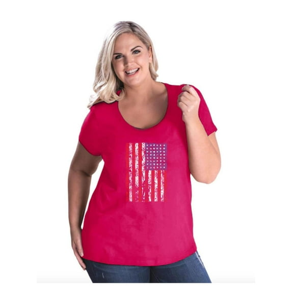 Women's Plus Size Curvy T-Shirt - American Flag 4th of July